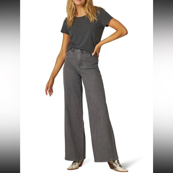 NWT Lee Women's High Rise Wide Leg Slouch Jean Charcoal Size 27 - Picture 2 of 10